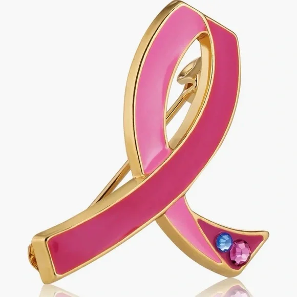 ESTEE LAUDER LIMITED EDITION PINK RIBBON BROOCH with GOLD ACCENT - New with Tags - Picture 1 of 3